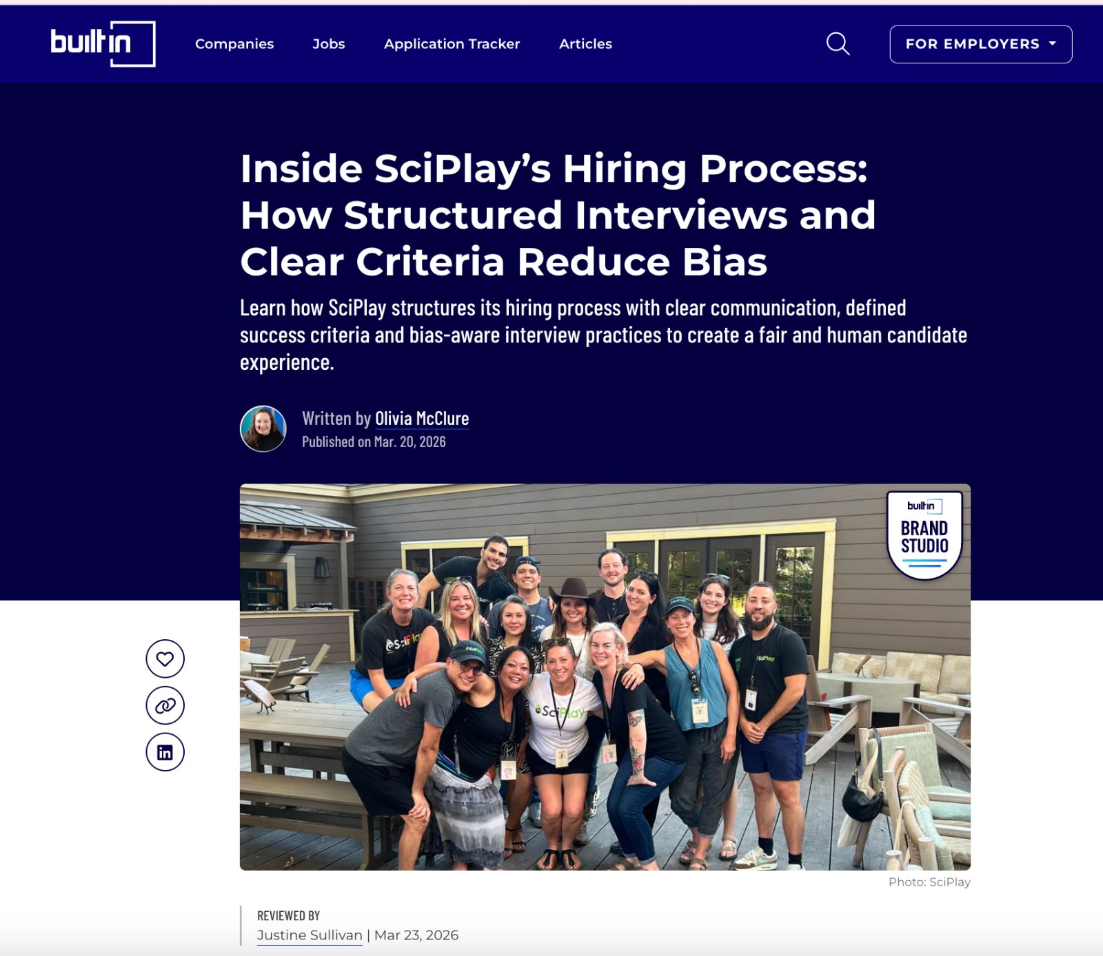 Built In article — Inside SciPlay's Hiring Process: How Structured Interviews and Clear Criteria Reduce Bias